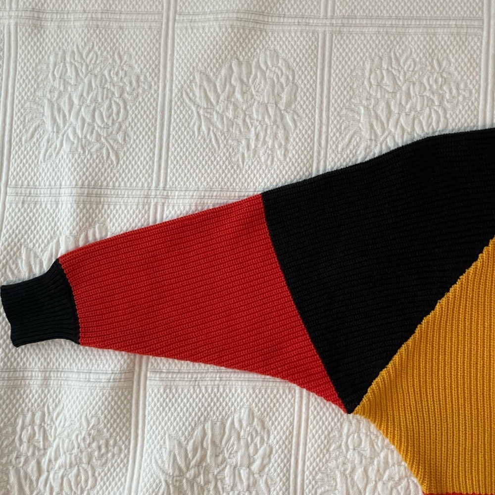 Sincerely Jules ColorBlock Cropped Sweater Black Yellow Orange Cream Small - Picture 8 of 12